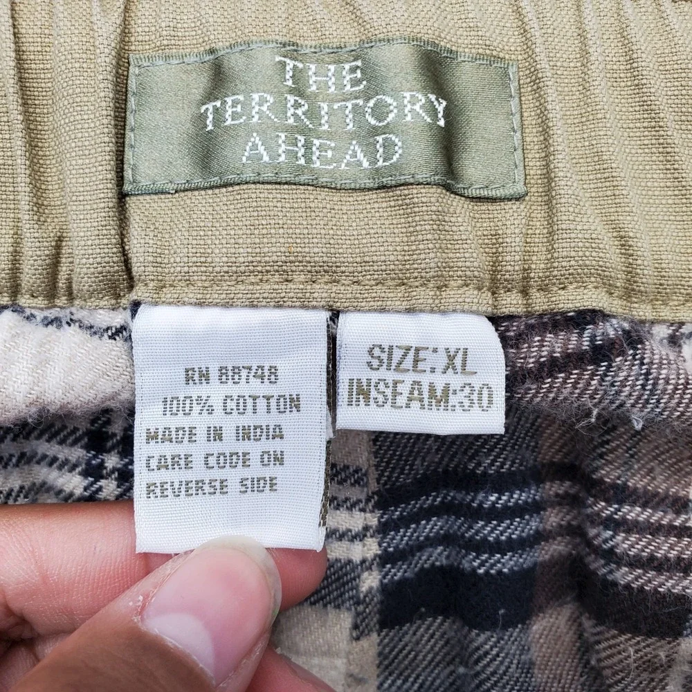 The Territory Ahead Golf‎ Chino Pants Mens XL Tan Flannel Lined Elastic Waist